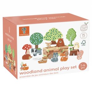 Jucarie Montessori Set cu piese din lemn animale de padure, Orange Tree Toys